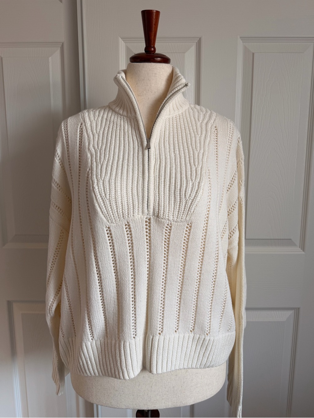 a new day Cream Half-Zip Cable Knit Turtleneck Sweater